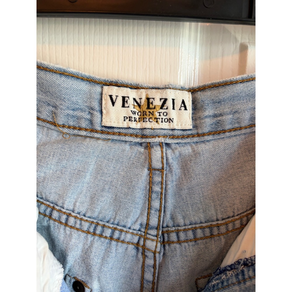 Venezia Vintage Patchwork Plaid Denim Shorts Light Wash High Waisted Womens 16
